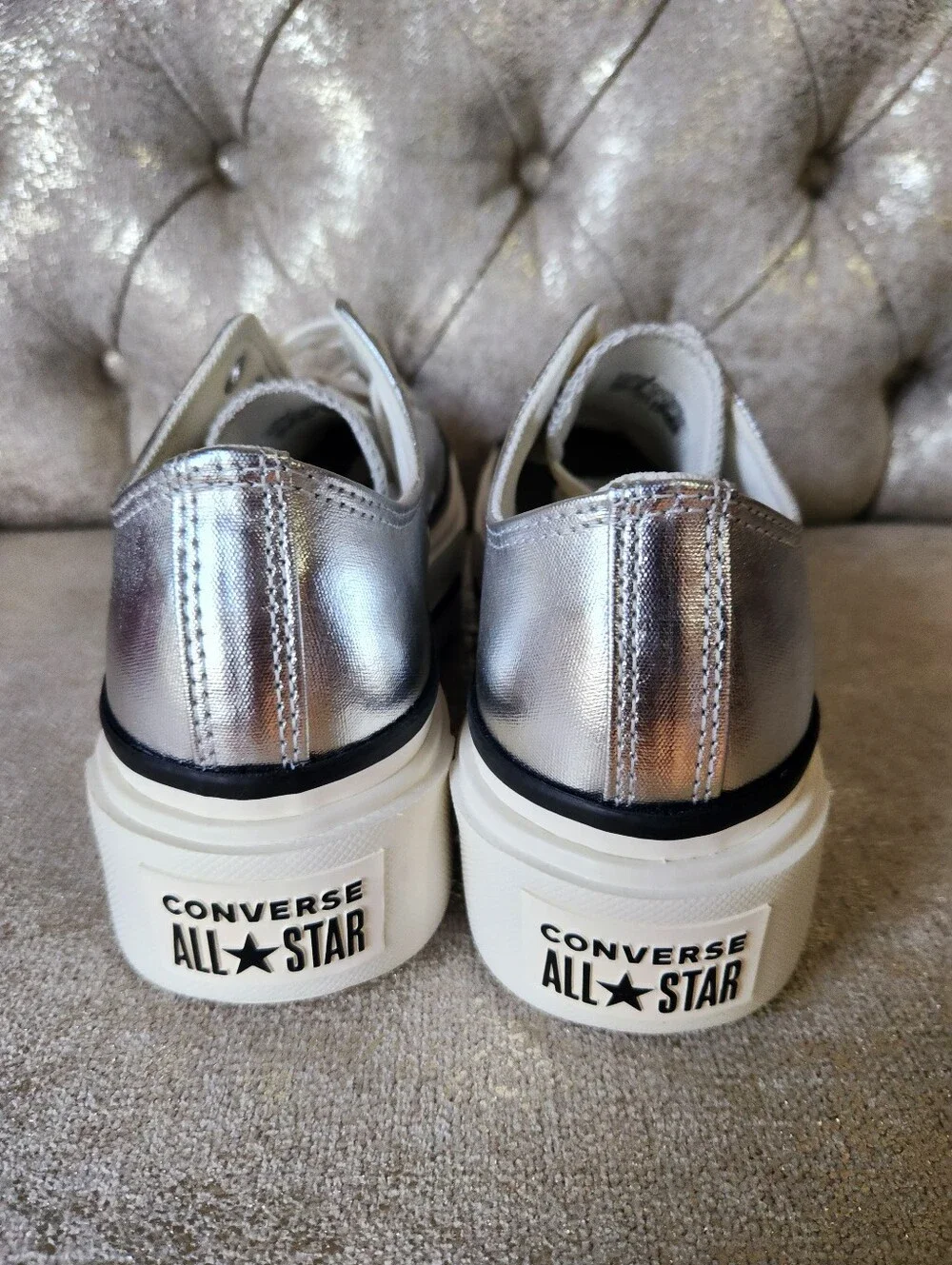Women's Metallic Silver Platform Lace-Up Sneakers